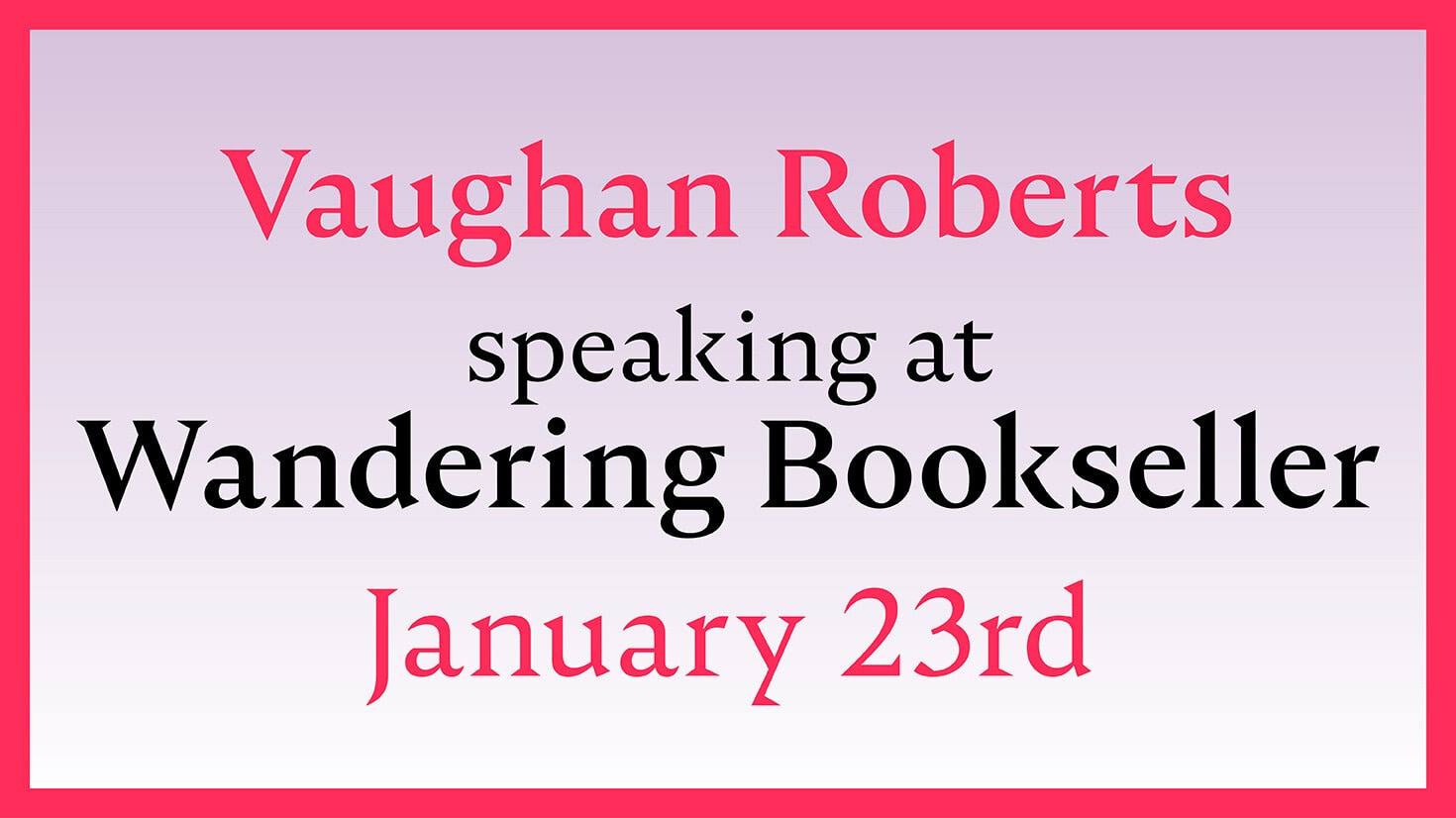 Vaughan Roberts speaking at Wandering Bookseller, in Katoomba, Australia, on January 23rd
